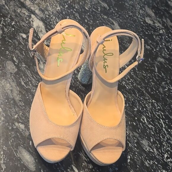 BRAND NEW KAMILA SUEDE PLATFORM RHINESTONE ANKLE STRAP HEELS SANDAL - Picture 2 of 15